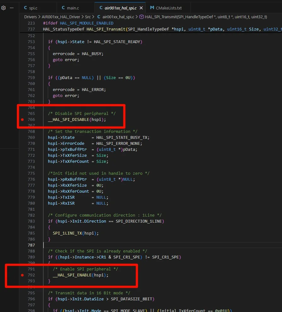 HAL_SPI_Transmit 源码：先 Disable 再 Enable