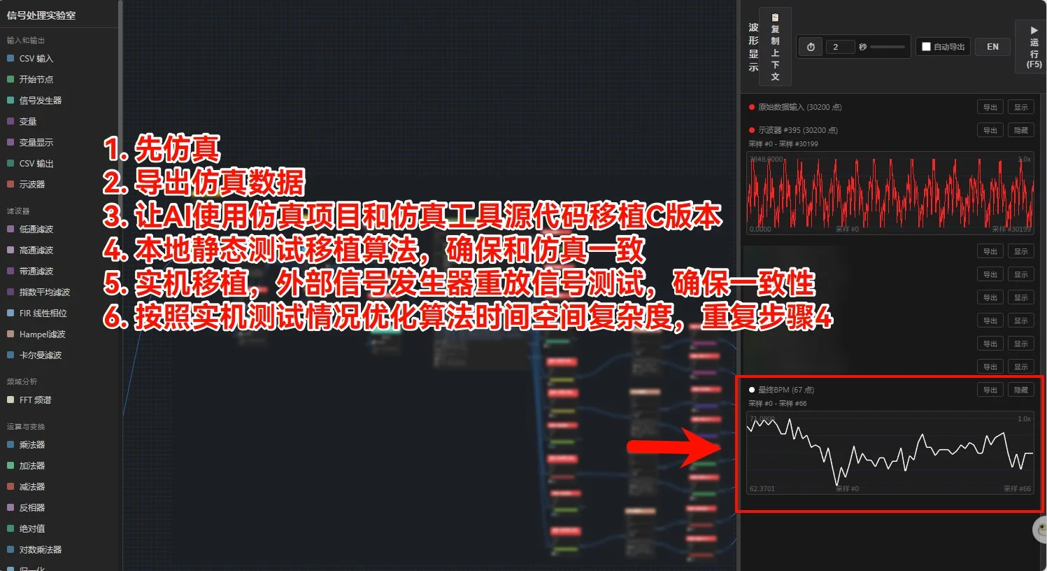 仿真工具中的心率波形与参考结果